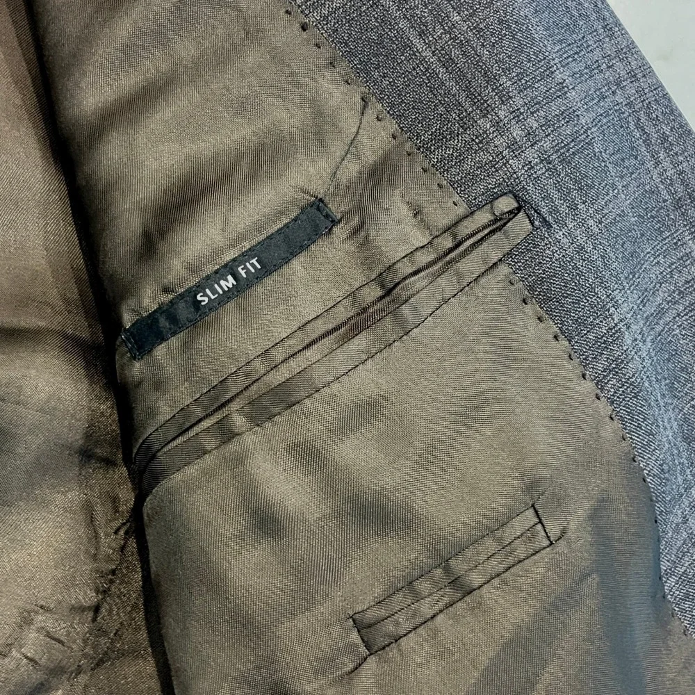 Saks Fifth Avenue BLACK Ermenegildo Zegna Suit Mens 40 Brown Plaid Wool Slim Fit